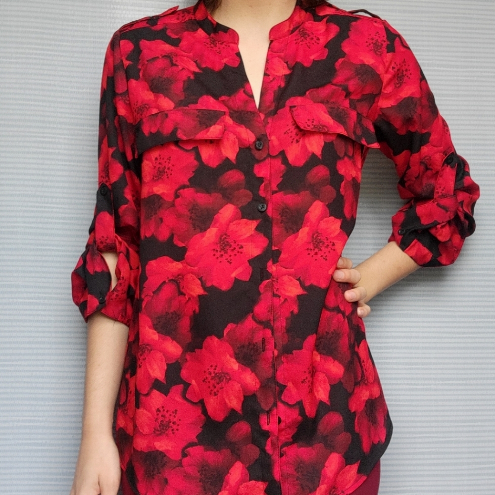 Fancy Floral Button-down Blouse - Calvin Klein